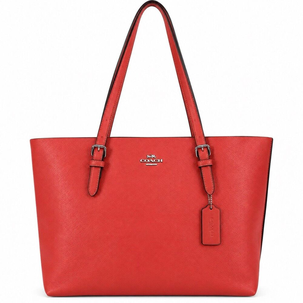 Coach Mollie Tote 1671 Coral Red Pebbled Leather Large Shoulder Bag Purse